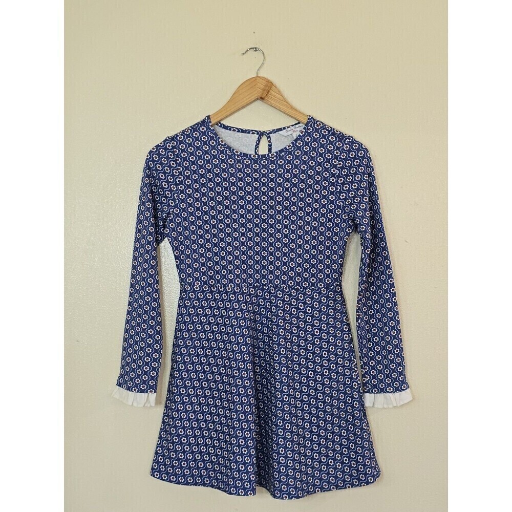 Brooks Brothers Floral Long Sleeve Dress Girls Size Large Blue Red White Ruffle